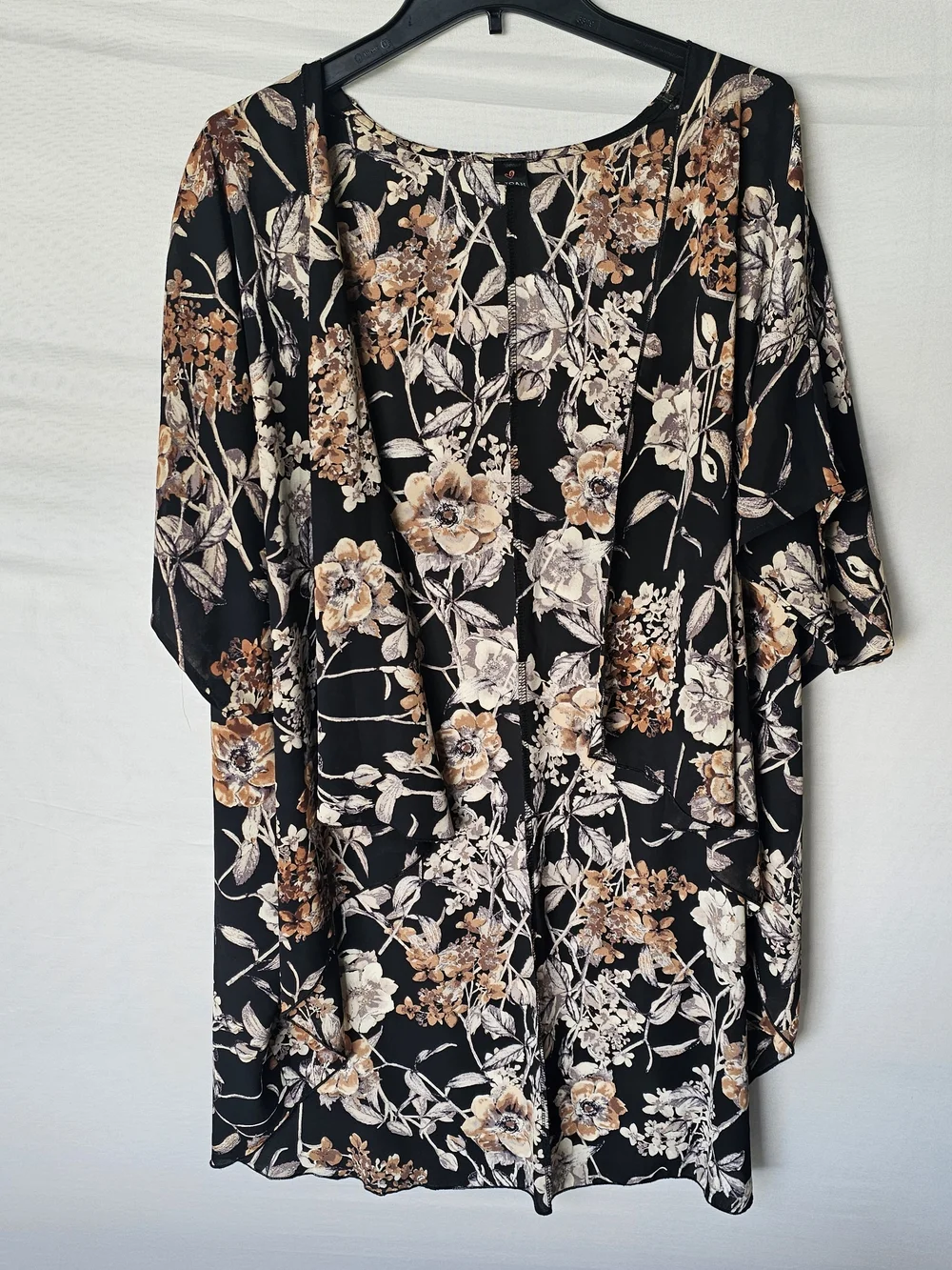 I Joah Coverup Women's Black Floral Open Front Kimono Swimwear Adult Casual